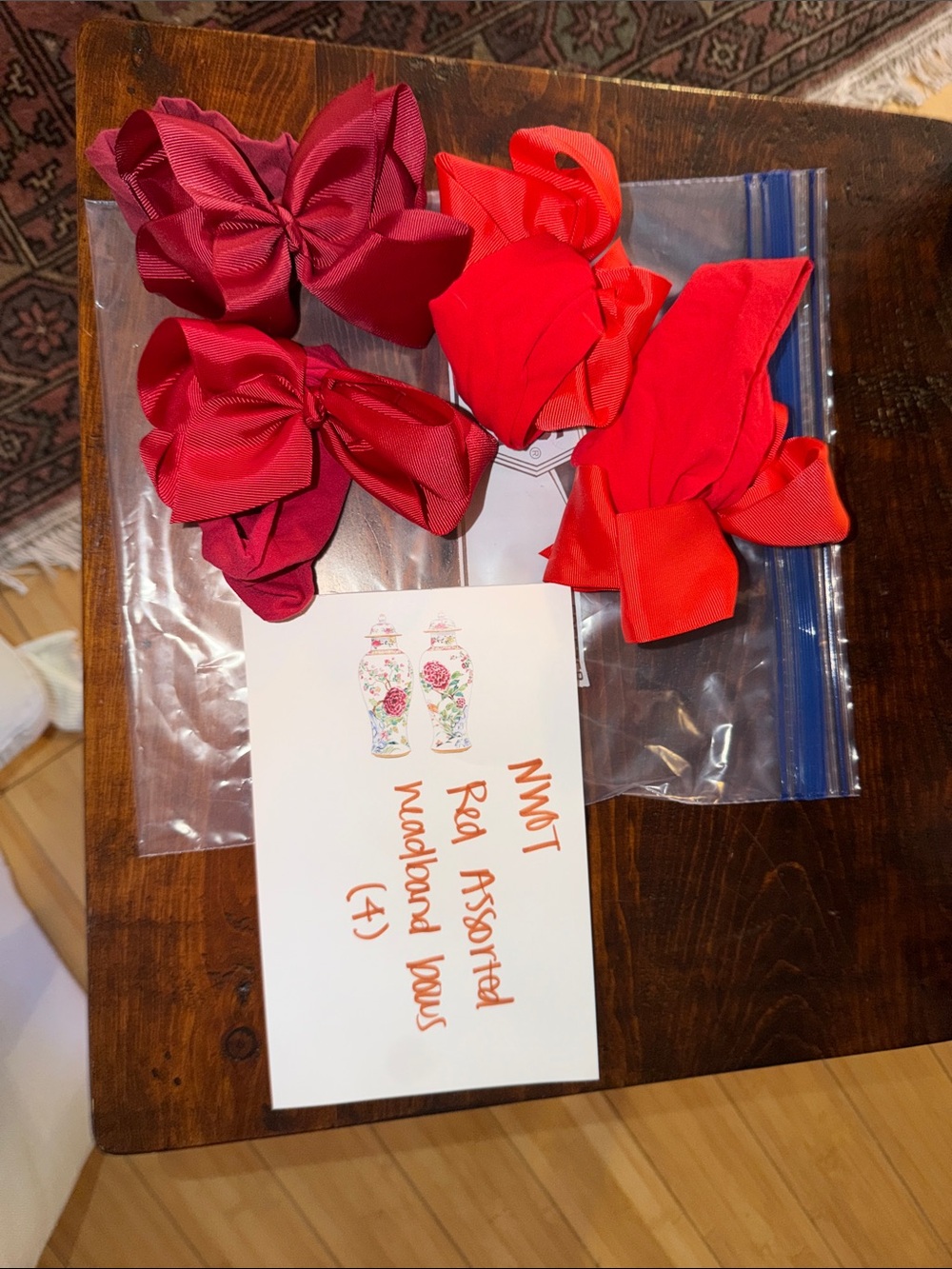 Kids Ribbon Hair Bows - Red & Deep Red Set